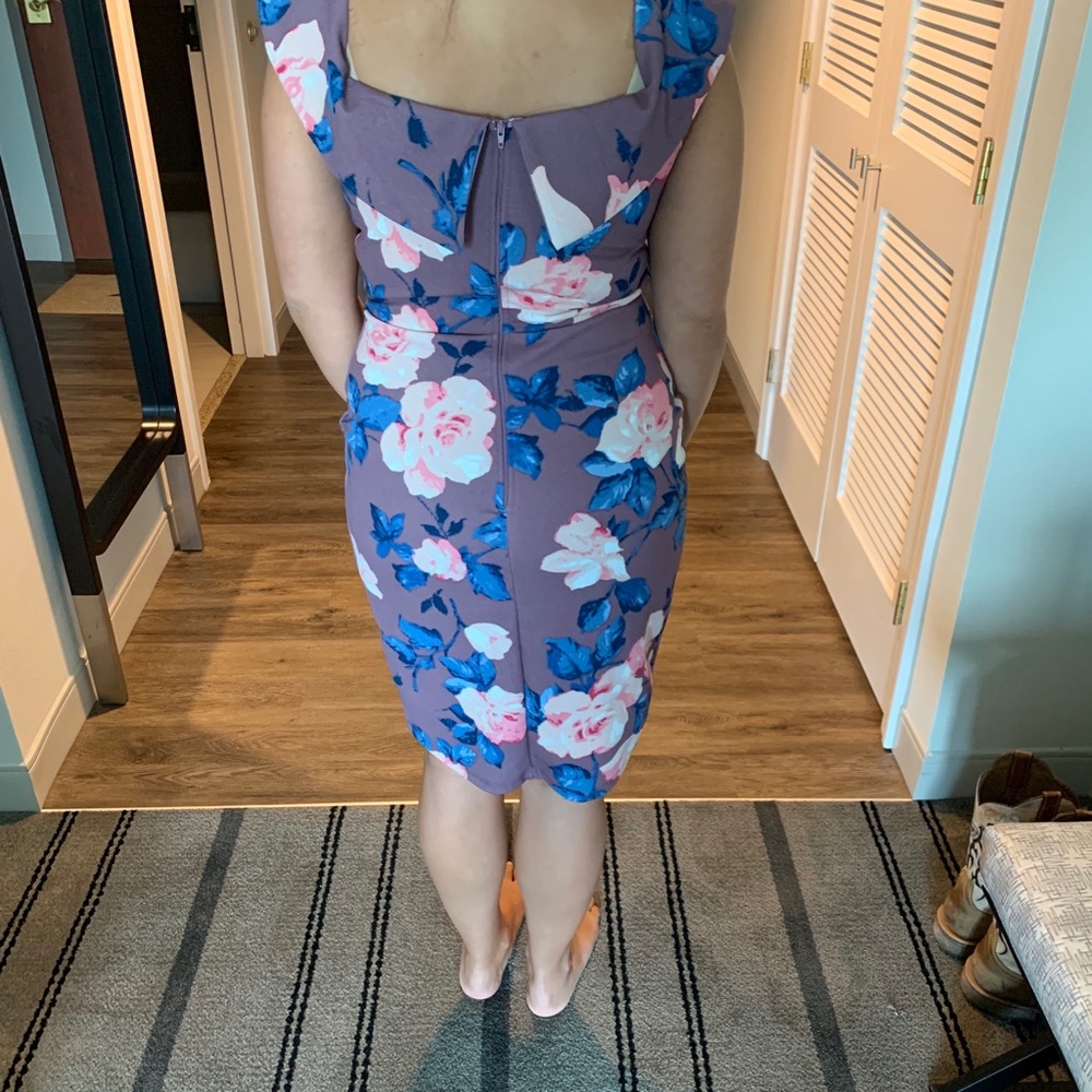 Mauve Floral Print Cocktail Dress - Picture 2 of 2